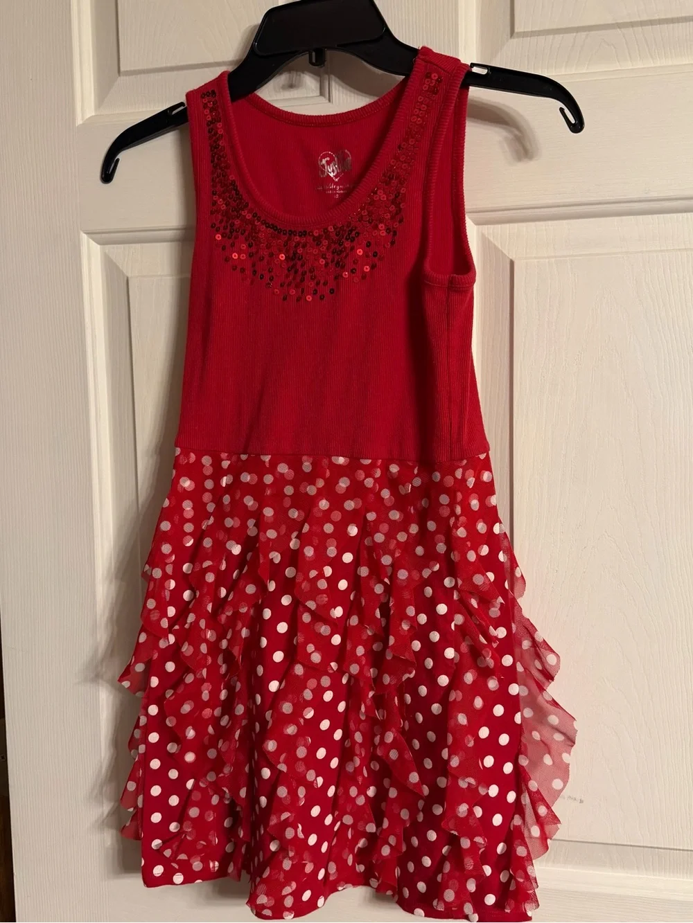 Justice Red Sequin & Polka Dot Tulle Ruffle Dress Size 12 Girls